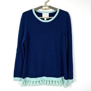 Sail to Sable NEW Cashmere Sweater Tassels Blue Mint Small preppy classic